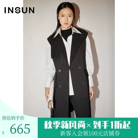 恩裳COVER冬季2022时尚撞色拼接层次感小棱格宽松百搭马甲女图片