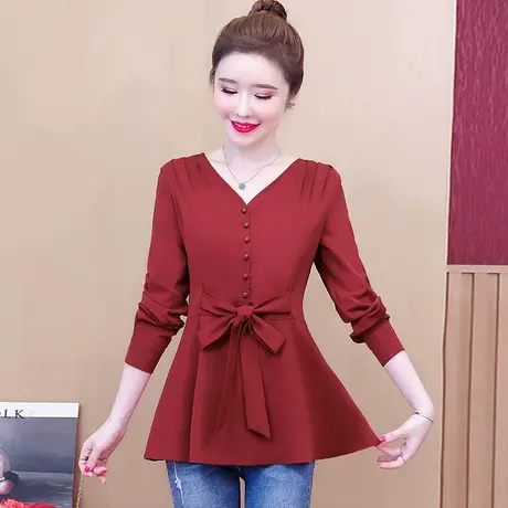 早秋上衣女t恤长袖2023年新款蝴蝶结设计感春秋装打底衫大码裙摆商品大图