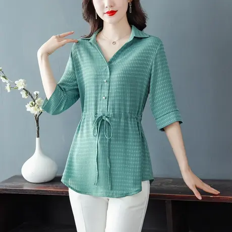 2023夏装新款五分袖气质衬衫女大码女士时尚妈妈宽松雪纺衫女上衣图片