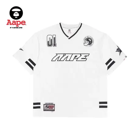 Aape旗舰店男装春夏字母印花图案刺绣贴宽松球场风短袖T恤0859XXI商品大图