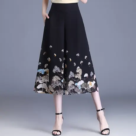 印花裙裤七分裤女夏薄款小个子阔腿裤2023新款宽松大脚裤妈妈裤子图片