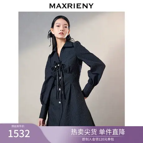 MAXRIENY衬衫式连衣裙春款V领小黑裙洋气短裙子图片