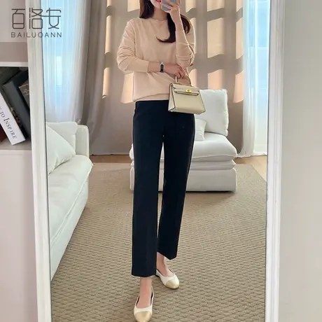 百洛安简约圆领纯色打底针织衫女秋装新款温柔风软糯套头毛衣上衣商品大图