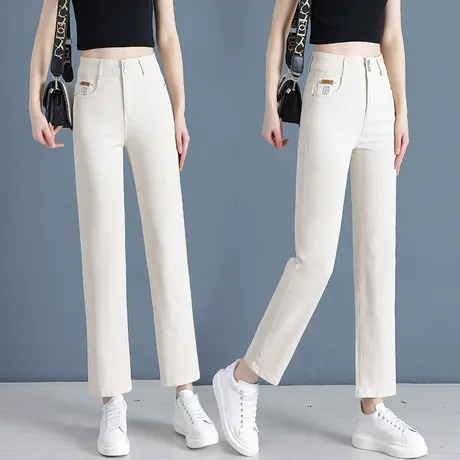 大码牛仔裤女士薄款弹力九分直筒休闲裤2023年新款韩版三防烟管裤图片