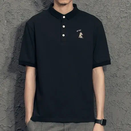 哈士奇刺绣polo衫男士2022新款简约休闲百搭港风潮牌短袖t恤韩版图片