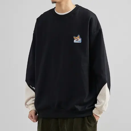 秋季卫衣男秋冬款黑色宽松潮牌春秋2022新款圆领韩版拼接男士撞色商品大图