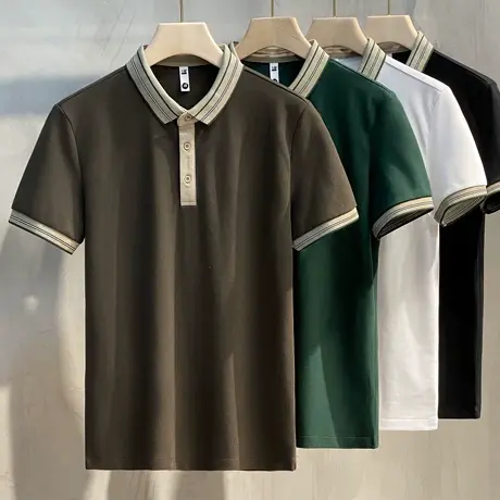 条纹领珠地棉男士polo衫短袖商务休闲男装保罗衫夏季翻领t恤半袖商品大图