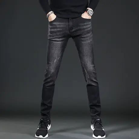 2022秋季新款黑色牛仔裤男款修身小脚高端刺绣潮牌弹力男士牛仔裤商品大图