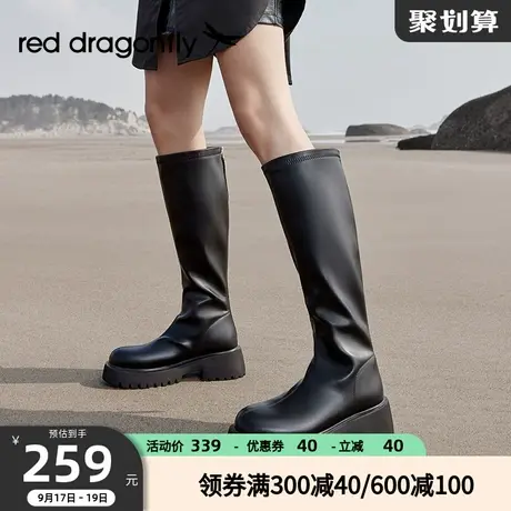 红蜻蜓女鞋秋冬新款厚底高筒靴女百搭长靴显瘦不过膝时装靴骑士靴商品大图