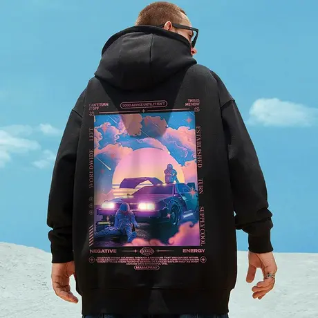 2023秋冬季新款加绒卫衣男潮ins连帽潮牌宽松加肥加大码男装潮流图片