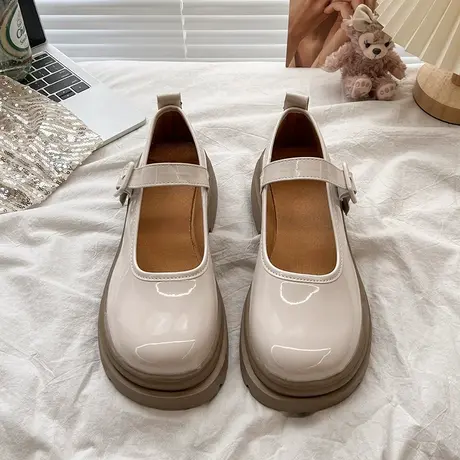 小众黑色英伦学院玛丽珍鞋女2023年新款厚底增高圆头小个子小皮鞋商品大图