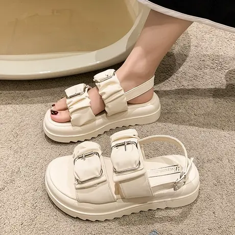 2023年新款爆款夏季罗马凉鞋女厚底百搭不累脚平底仙女风高级感潮图片