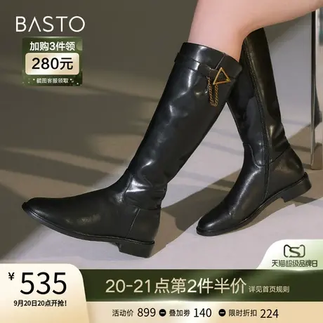 百思图冬季商场同款时尚潮流圆头粗跟骑士靴长筒靴女靴AX208DG2商品大图