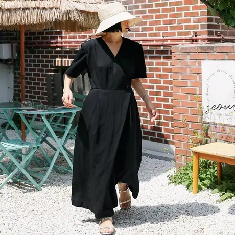 纯诗曼夏装新款连体裤女韩版宽松大码休闲短袖V领收腰阔腿连体衣商品大图