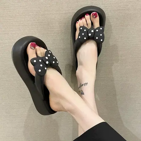 可爱波点蝴蝶结人字拖女夏季厚底增高夹脚网红外穿沙滩防滑凉拖鞋商品大图