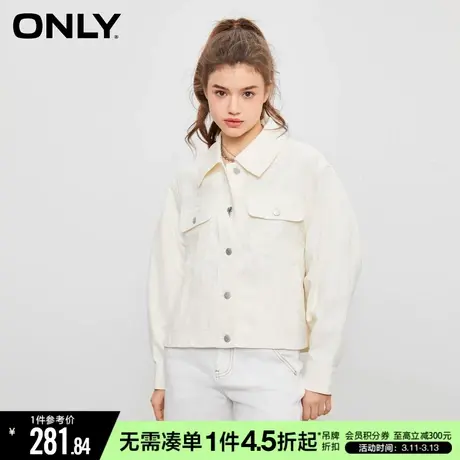 ONLY冬季复古翻领宽松印花短款牛仔外套女|123136050图片