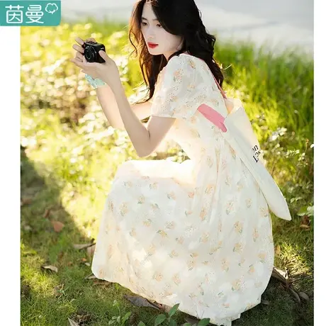 茵曼官方旗舰店高端法式小碎花休闲裙子女夏季2023年新款沙滩长裙商品大图