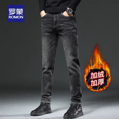 【加绒保暖】罗蒙男士牛仔裤2023秋冬新款简约时尚百搭休闲小脚裤图片