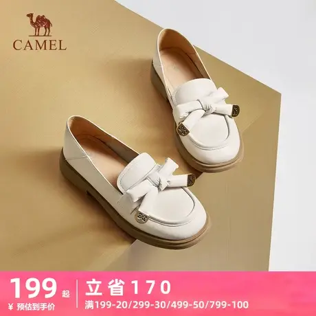 骆驼女鞋2023年秋季新款真皮蝴蝶结英伦风休闲单鞋小皮鞋女乐福鞋图片