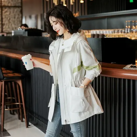 时尚休闲风衣外套2022年秋季新款女气质温柔宽松显瘦拉链连帽上衣商品大图