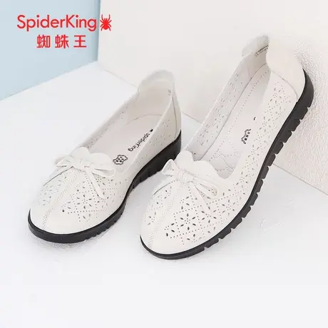 SPIDER KING/蜘蛛王女鞋真皮2022夏商场新款洞洞鞋老人妈妈鞋软底商品大图