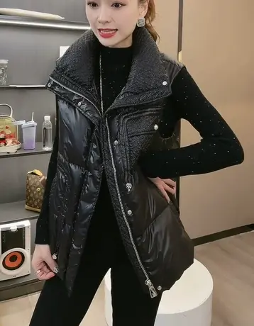 欧货羽绒棉马甲女冬季2023新款宽松不对称坎肩网红立领外穿马夹潮商品大图