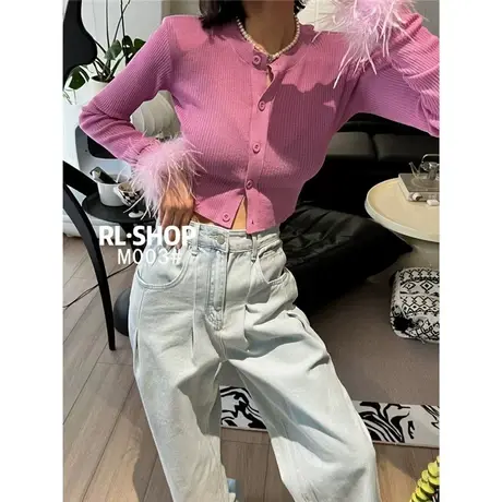 韩国东大门2023春季新款短款辣妹针织衫女洋气袖口设计感百搭开衫商品大图