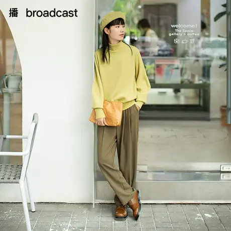 播2023夏季新款休闲裤通勤文艺风女裤半松紧腰阔腿裤女BDO2KD0734商品大图