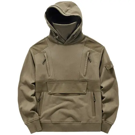 VIP美式复古重磅卫衣男机能面罩拼接多口袋连帽衫小众设计感上衣商品大图