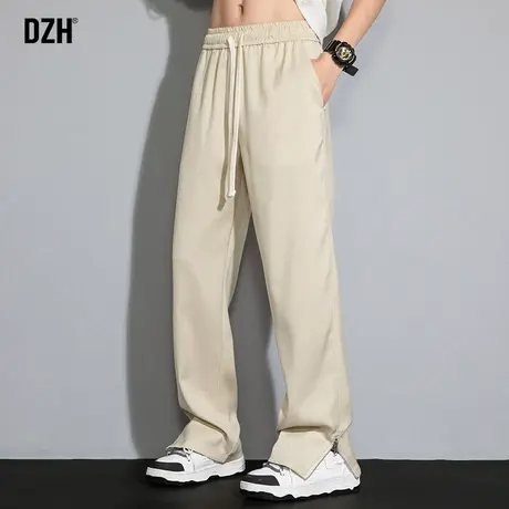 男士拉链开叉休闲裤子男秋季潮牌设计感直筒美式运动裤2023年新款商品大图