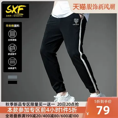 SXF圣希梵春夏男士休闲裤 高端华夫格刺绣卫裤小脚哈伦裤男裤子潮商品大图