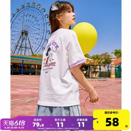 【史努比联名款】 唐狮短袖T恤女夏2025新款爆款撞色上衣学院风sz商品大图
