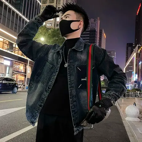 重磅美式牛仔外套男春秋季痞帅个性宽松水洗潮男街头机车工装夹克商品大图