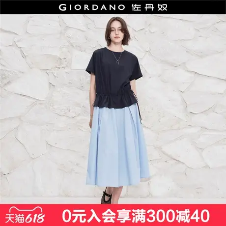 设计师款佐丹奴裙子女夏季新款假两件拼接收腰圆领连衣裙18465525图片