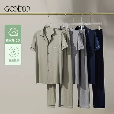 歌帝翻领短袖长裤男套装图片