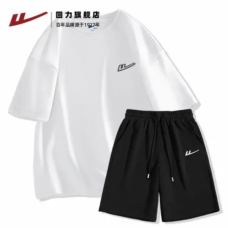 回力夏季男士套装运动装潮牌美式休闲2025新款重磅纯棉短袖短裤H图片