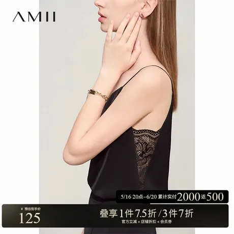 Amii2025夏新款浪漫清凉百搭拼蕾丝V领吊带背心女内搭雪纺上衣商品大图