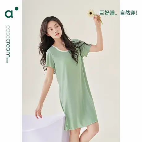 安之伴睡裙女款夏季纯色薄款圆领短袖甜美可爱可外穿中长款家居裙商品大图