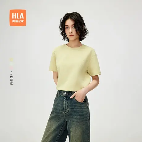 HLA/海澜之家时尚休闲短袖T恤2025春夏新款弹力圆领直筒上衣女装商品大图