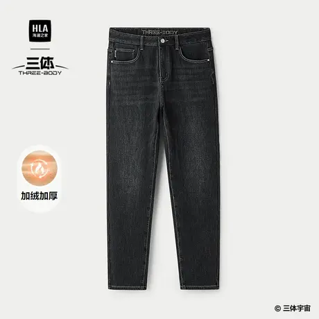 HLA/海澜之家三体联名系列牛仔裤25秋冬加绒加厚保暖绣花牛仔裤男图片