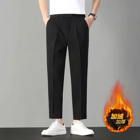 休闲西裤男士商务正装直筒工作长裤春秋冬季加绒加厚垂感九分裤子商品大图