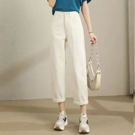 时尚气质牛仔萝卜裤2023年春季新款女士简约高腰显瘦通勤九分裤商品大图