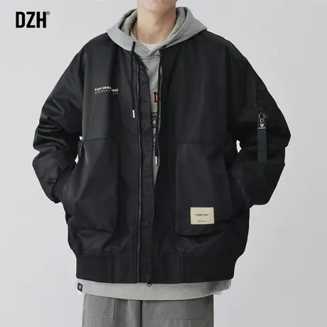 男士黑色棒球服外套男2023新款潮牌宽松立领夹克男装秋季休闲衣服商品大图