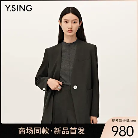 【商场同款】Y.SING衣香丽影2025秋灰色无领西装外套150721904商品大图