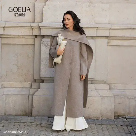 歌莉娅大衣女秋冬新款高级感羊毛双面呢子长款外套1CCC6E0R0商品大图