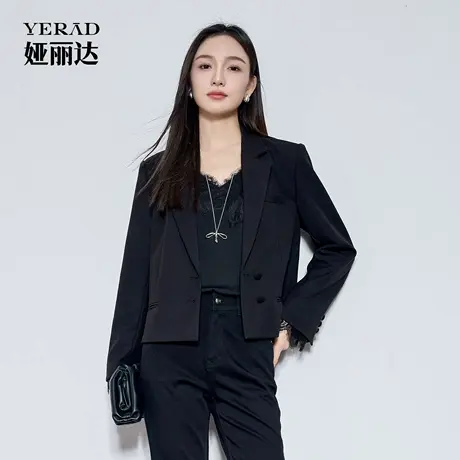 娅丽达时髦通勤小个子短款西装外套女秋季新款双排扣翻领休闲西服商品大图