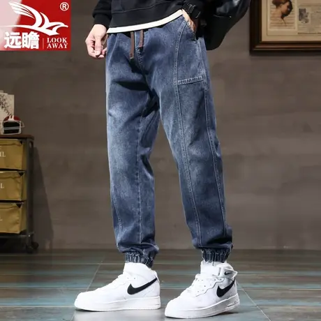 秋季牛仔裤男士潮牌束脚哈伦裤2023新款百搭工装休闲春秋裤子男款商品大图