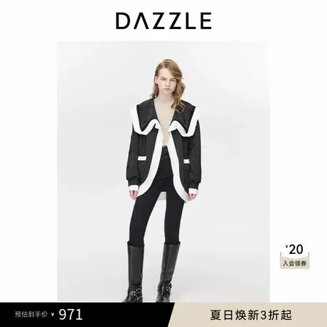 DAZZLE地素奥莱蝴蝶绣花卫衣外套黑白拼接翻领设计冬季开商品大图
