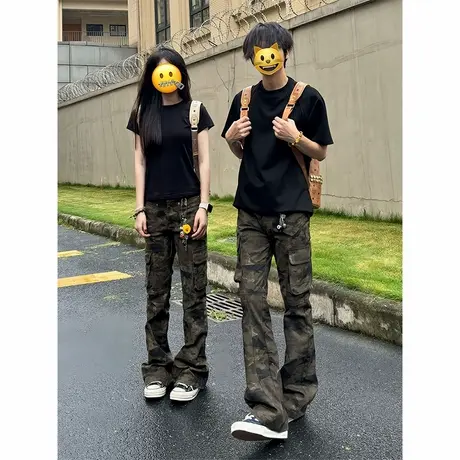 cra美式复古迷彩工装裤男款夏季vibe直筒裤子cleanfit微喇牛仔裤图片