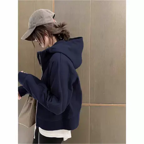 秋冬季加绒卫衣外套女2025新款爆款连帽短款上衣小个子修身开衫款商品大图